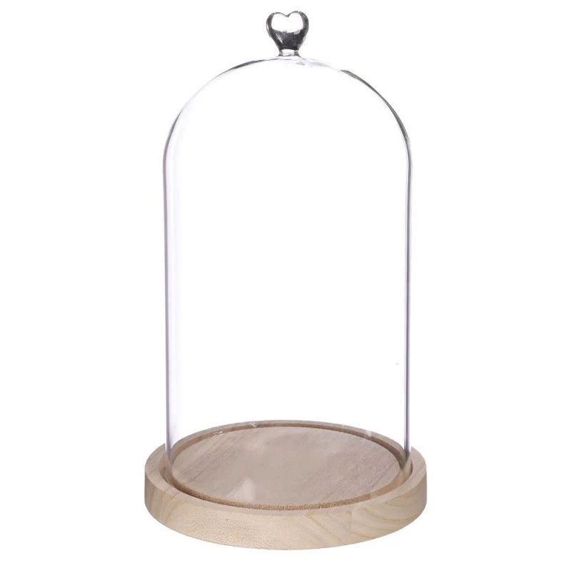 Glaskupa med hjärtformad träbas Ø 17 cm, H. 30 cm - 1 st