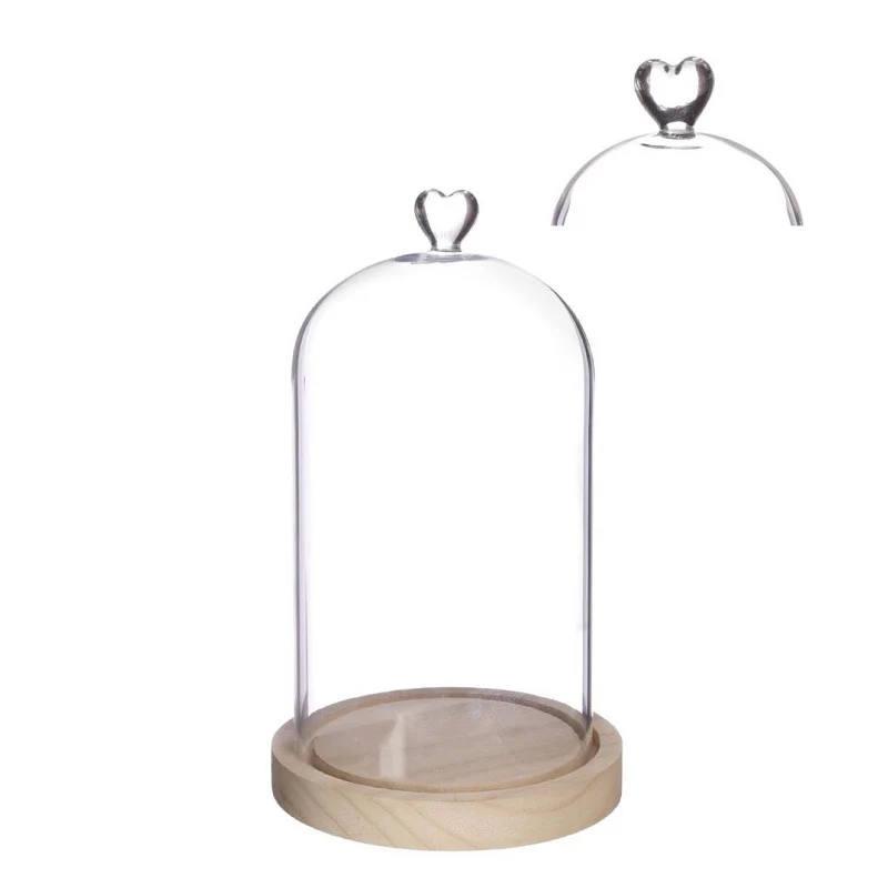 Glaskupa med hjärtformad träbas Ø 14 cm, H. 24 cm - 1 st
