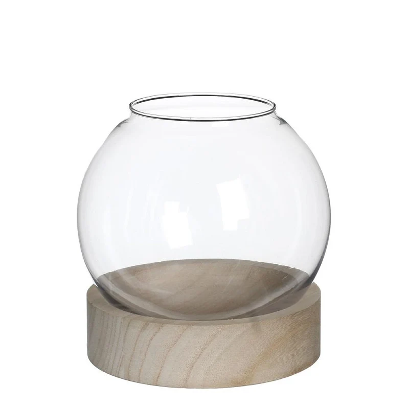 Glaskula med träbas Ø 18 cm, H. 19 cm - 1 st