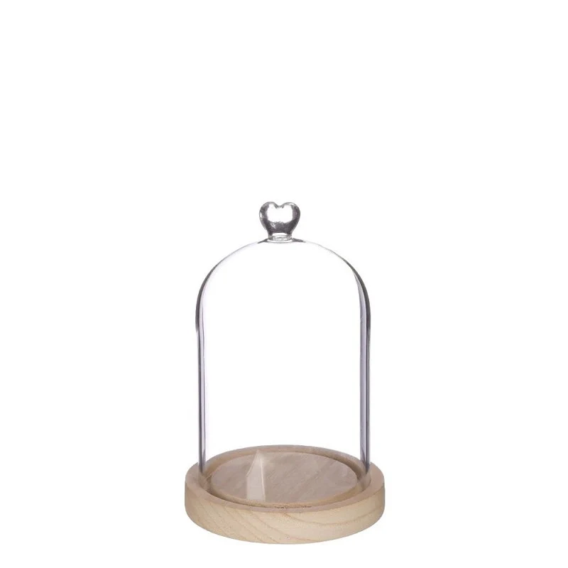 Glaskupa med hjärtformad träbas Ø 12 cm, H. 18,5 cm - 1 st