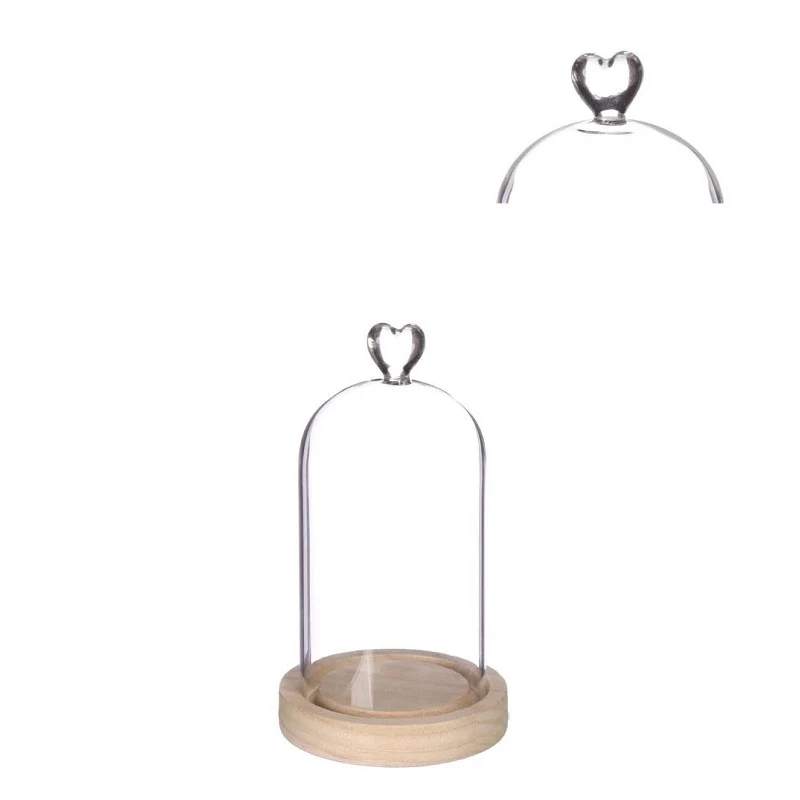 Glaskupa med hjärtformad träbas Ø 10 cm, H. 18 cm - 1 st