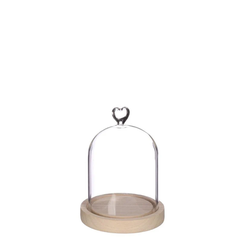 Glaskupa med hjärtformad träbas Ø 12 cm, H. 16 cm - 1 st