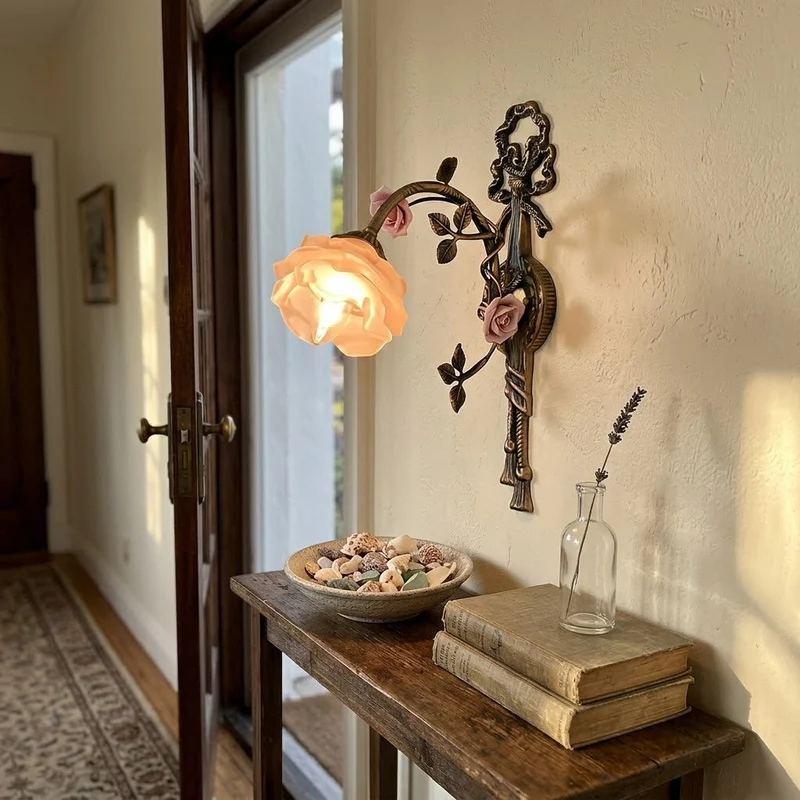 Lantern Garden Vintage Copper Flower Wall Lamp