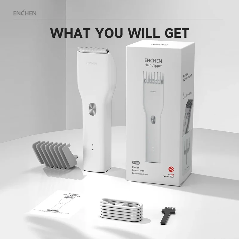 ENCHEN Boost-W Cordless Hair Clipper – USB Rechargeable, Adjustable Comb