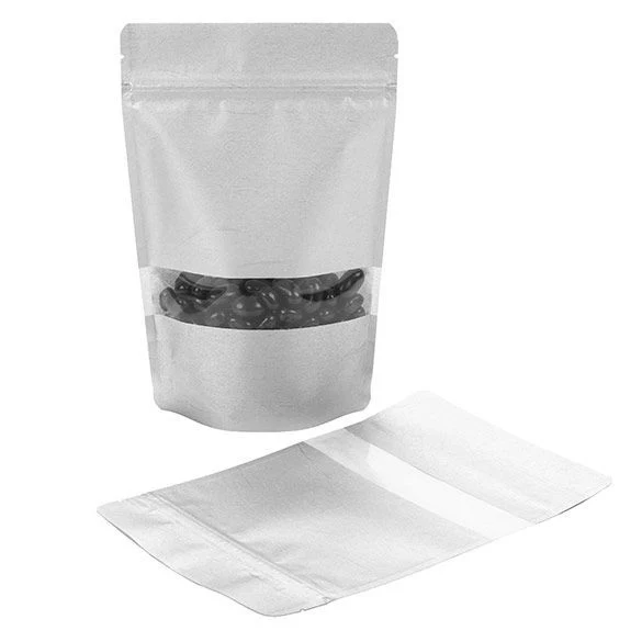 Stå upp påsar Rispapper Silver med Fönster 14,9x8,9x23,2cm | 312 gram (100 st) [ZBGR7S]