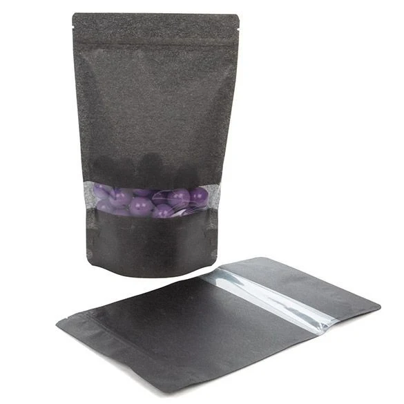 Stå upp påsar Rispapper Svart med Fönster 17,1x8,9x28,6cm | 340 gram (100 st) [ZBGR4B]