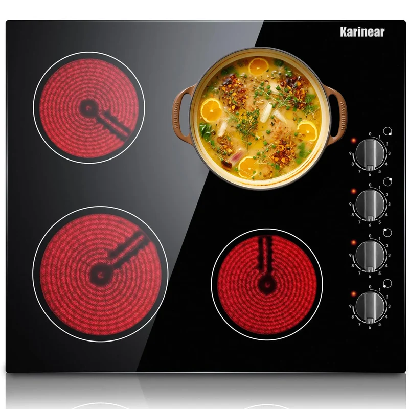 Karinear 4-Burner Electric Cooktop 24" – 6000W | 220-240V | Knob Control