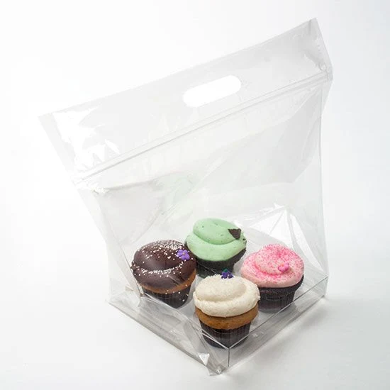 Plastkasse för 4 Cupcakes 36,8x17,8x28,6cm med Zip Stängning (100 st) [CZHB2]