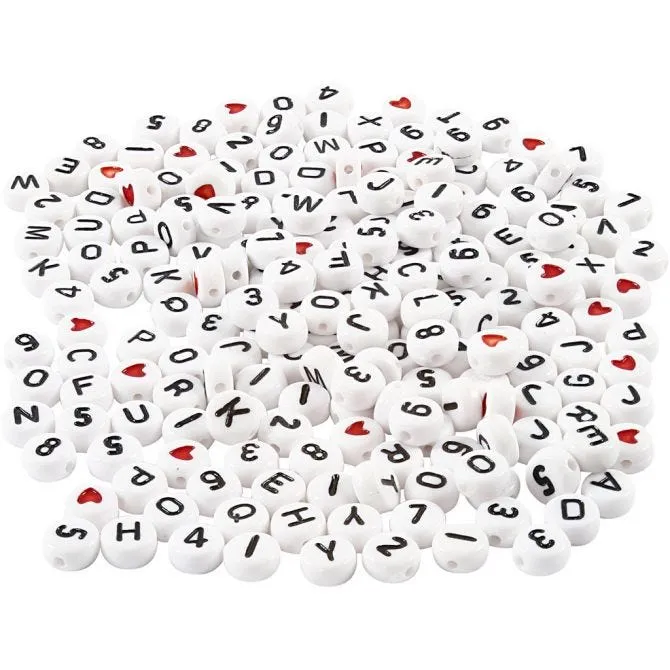 Letter Beads, size 7 mm, hole size 1.2 mm, white, 200g, approx. 1500 pc [HOB69905]