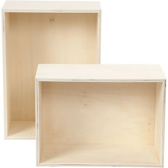 Storage Boxes, rectangle, H: 27+31 cm, W: 19.5+22.5 cm, plywood, 2pcs, depth 12.5 cm [HOB56160]