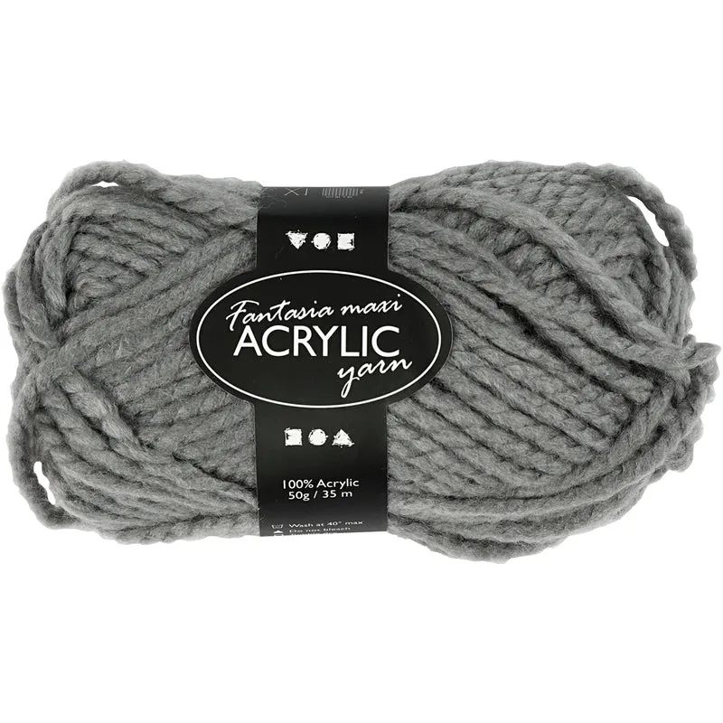 Fantasia Acrylic Yarn, grey, L: 35 m, size maxi , 50 g/ 1 ball [HOB421868]