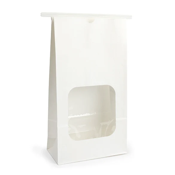 Blockbottenpåsar Vit med Tin-Tie Förslutning och Fönster 15,2x7x26,7cm (100 st) [TTW3W]