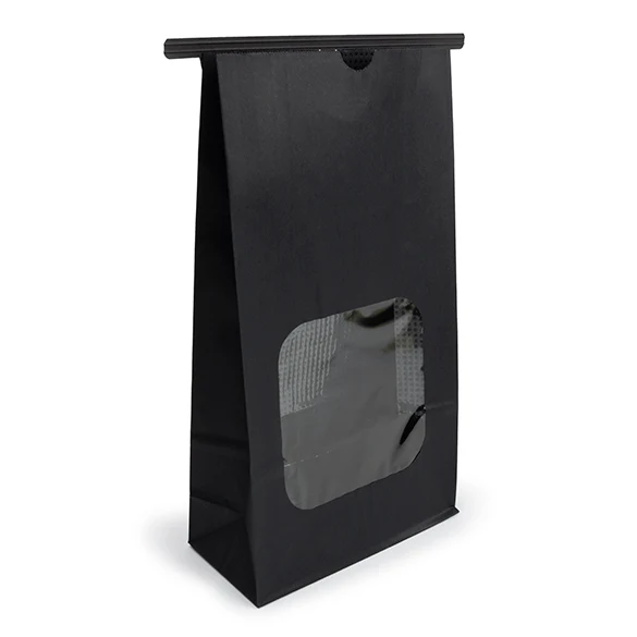 Blockbottenpåsar Svart med Tin-Tie Förslutning och Fönster 15,2x7x26,7cm (100 st) [TTW3B]