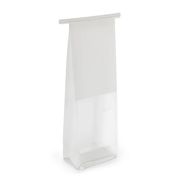 Blockbottenpåsar Vit med Tin-Tie Förslutning och Sidoveck 8,9x6,4x25,4cm (100 st) [TTGB1W]