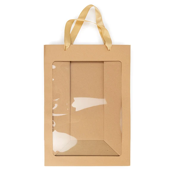 Presentpåsar Kraft med Fönster 24,9x15,2x35,1cm (10 st) [GMBW3K]