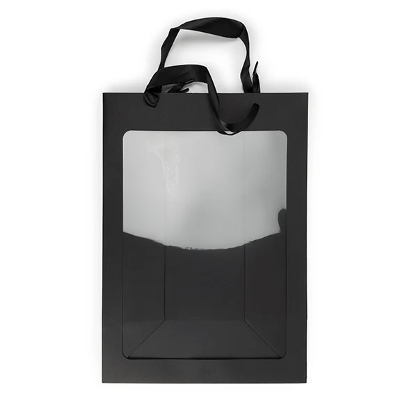 Presentpåsar Svart med Fönster 24,9x15,2x35,1cm (10 st) [GMBW3B]