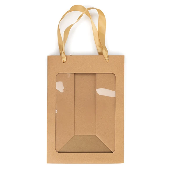 Presentpåsar Kraft med Fönster 17,8x12,7x24,9cm (10 st) [GMBW2K]