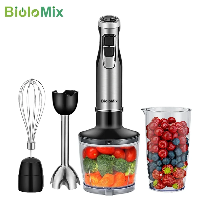 BioloMix 4-in-1 1200W Immersion Hand Blender with Chopper & Smoothie Cup