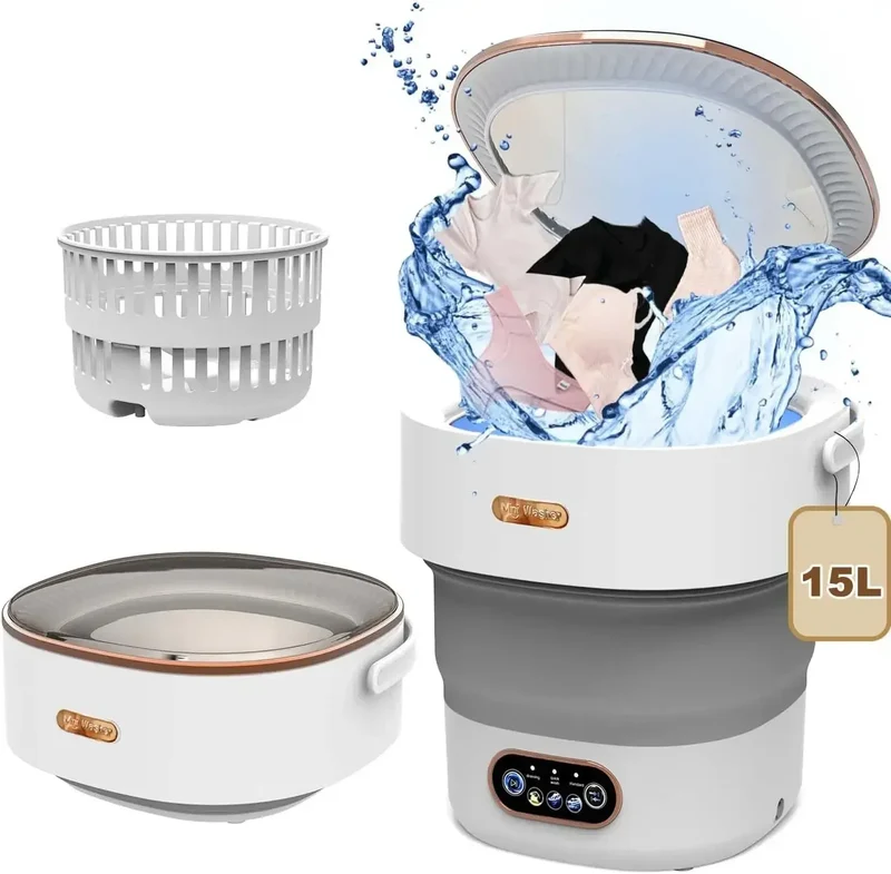 15L Foldable Portable Washing Machine – Spin Dryer for Travel & Underwear