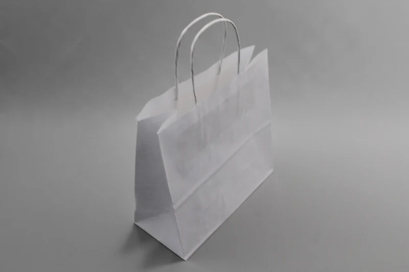 Papperskassar Vit 14x8x21cm Kraft 90 g/gm med tvinnade handtag (50 st) [PAMW1421]
