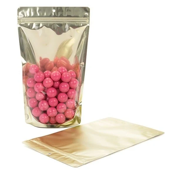 Stå upp påsar Transparent/Mat Guld 17,1x8,9x28,6cm | 340 gram (100 st) [ZBGMG4]