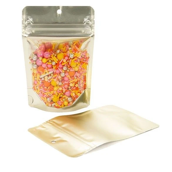 Stå upp påsar Transparent/Mat Guld 10,2x6x15,2cm | 57 gram (100 st) [ZBGMG2]