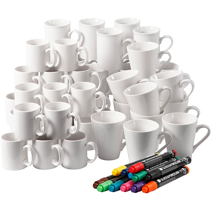 Grupp DIY Kit Måla vita muggar, H: 7-10 cm, vit, 1 set [HOB-99512]