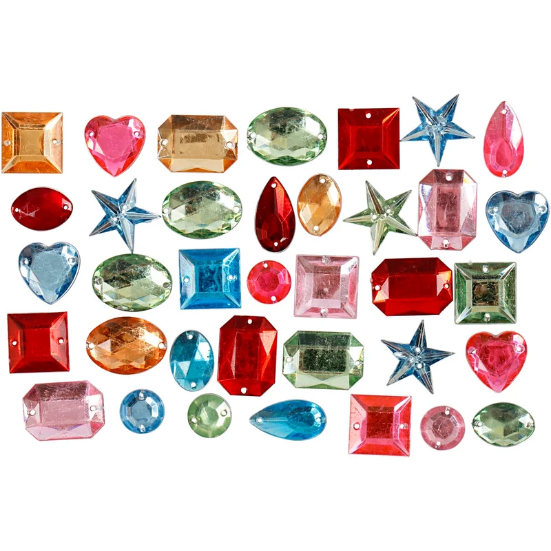 Rhinestones, stl. 10-17 mm, ca. 50 st., mixade färger, 15 g/ 1 förp. [HOB-992271]
