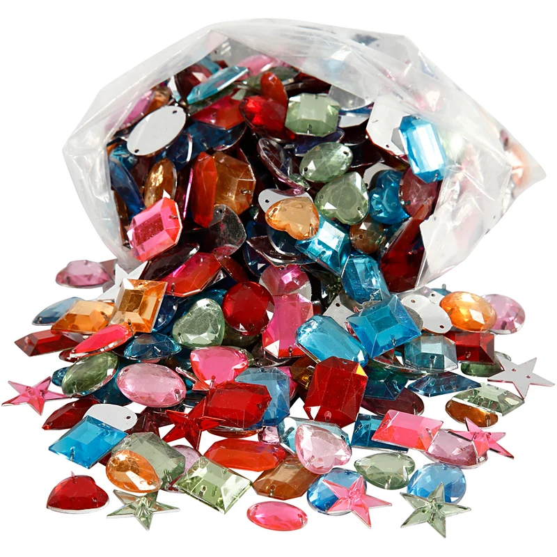 Rhinestones, stl. 10-17 mm, ca. 800 st., mixade färger, 210 g/ 1 förp. [HOB-99227]
