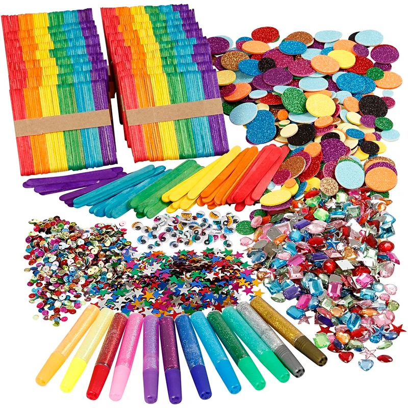 Glitter och träpinnar, mixade färger, 1 set [HOB-97435]