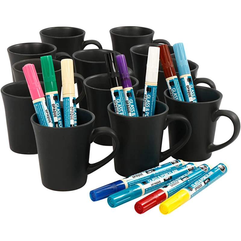 Grupp DIY Kit Måla svarta muggar, mixade färger, 36 st., 1 set [HOB-97382]