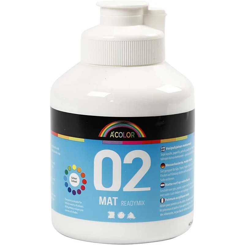 A-Color Acrylic Paint, white, 02 - matt (color poster), 500ml [HOB32102]