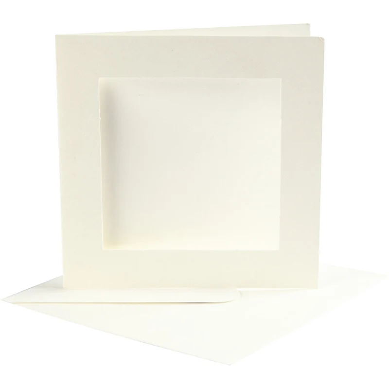 Passepartout Card, card size 12.5x12.5 cm, envelope size 13.5x13.5 cm, off-white, square, 10sets, hole size 8.5x8.5 cm [HOB23740]