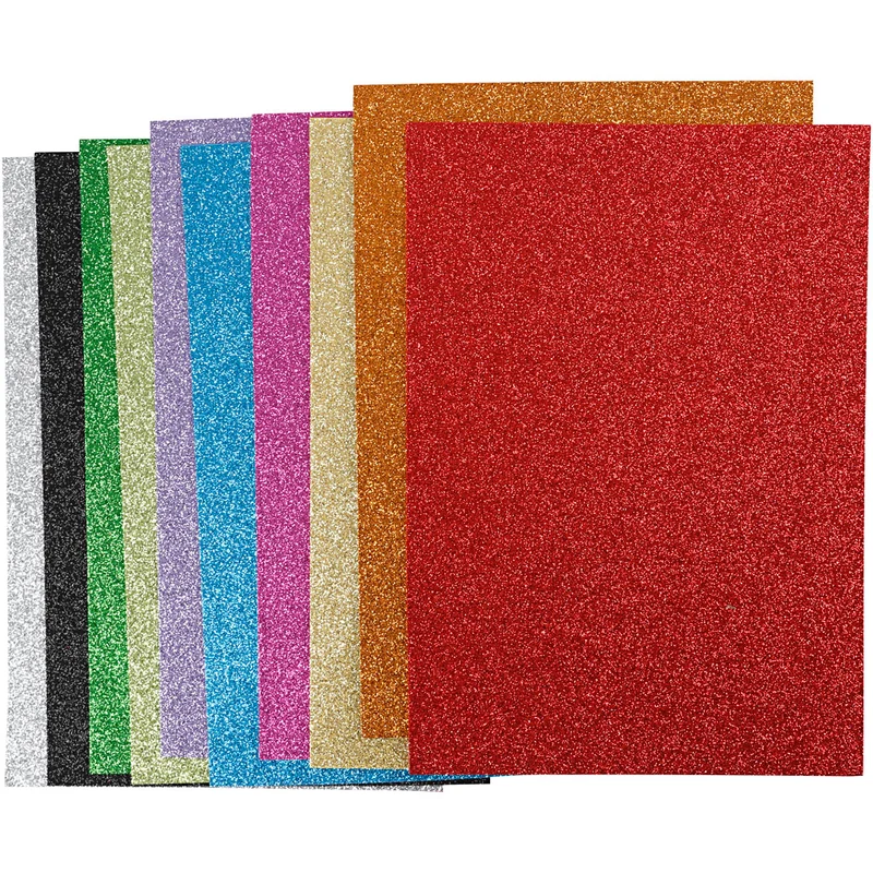 Dekorgummi, A4, ark 210x297 mm, tjocklek 2 mm, glitter, mixade färger, 10 mix. ark/ 1 förp. [HOB-79029]
