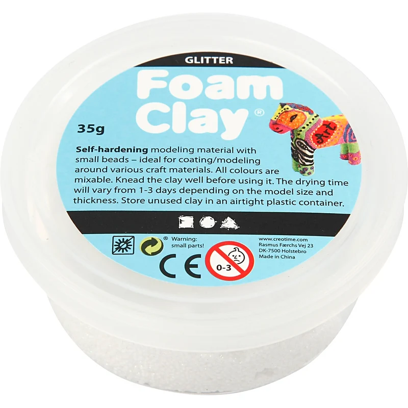 Foam Clay® , glitter, vit, 35 g/ 1 burk [HOB-78813]
