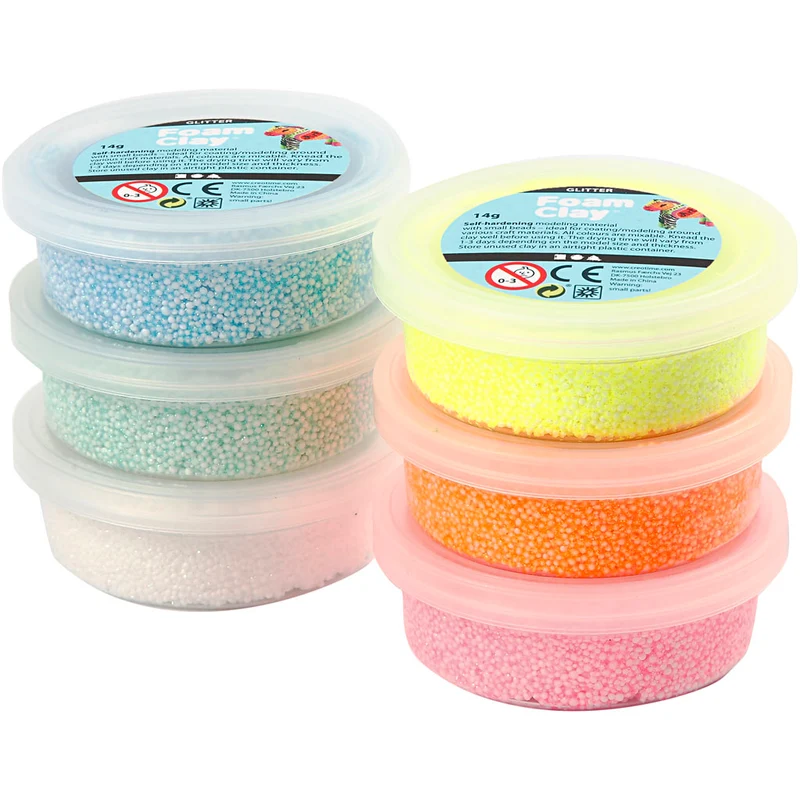 Foam Clay® , glitter, pastellfärger, 6x14 g/ 1 förp. [HOB-78812]