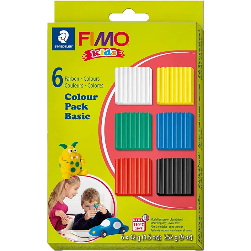 FIMO® Kids Clay, standardfärger, 6x42 g/ 1 förp. [HOB-78536]