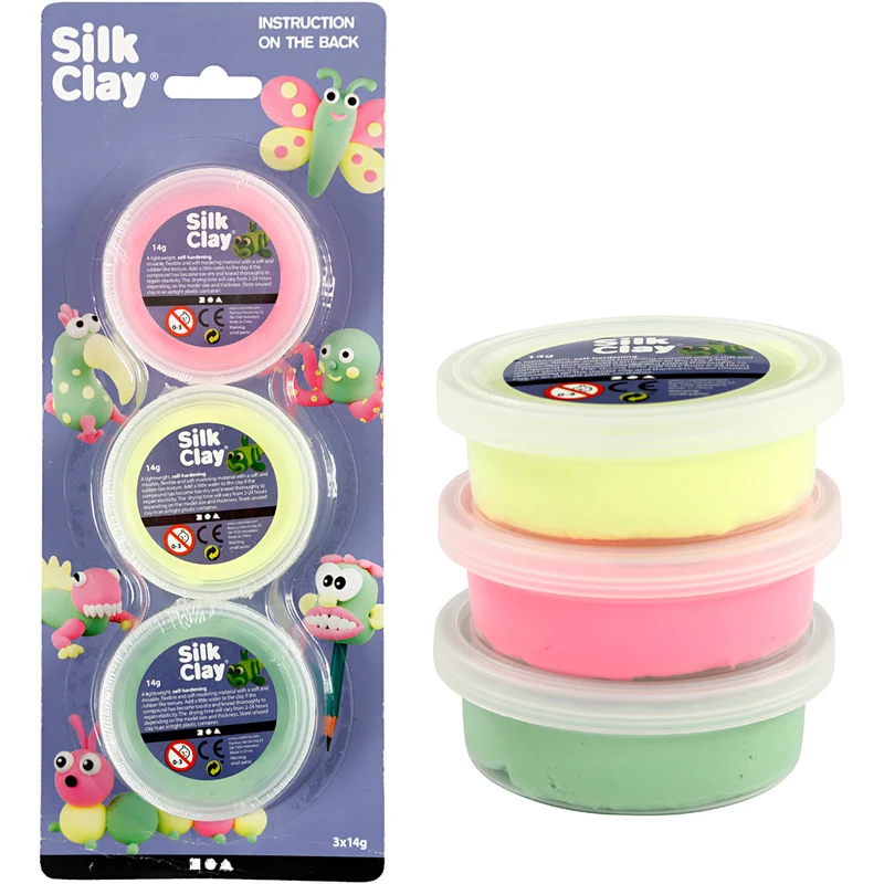 Silk Clay®, ljusgrön, neonrosa, neongul, 3x14 g/ 1 förp. [HOB-78148]