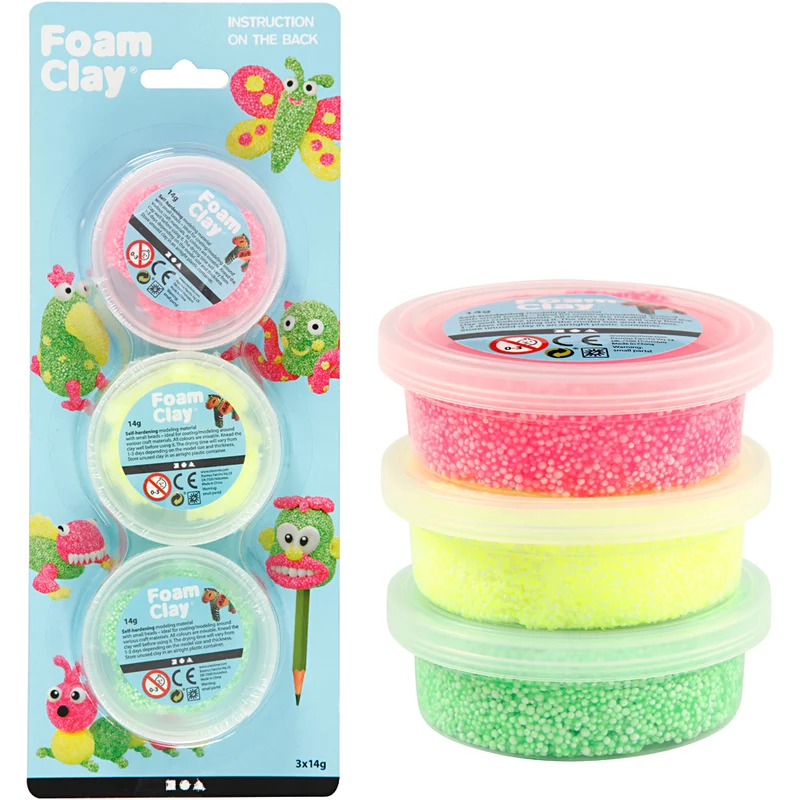 Foam Clay® , ljusgrön, neonrosa, neongul, 3x14 g/ 1 förp. [HOB-78141]