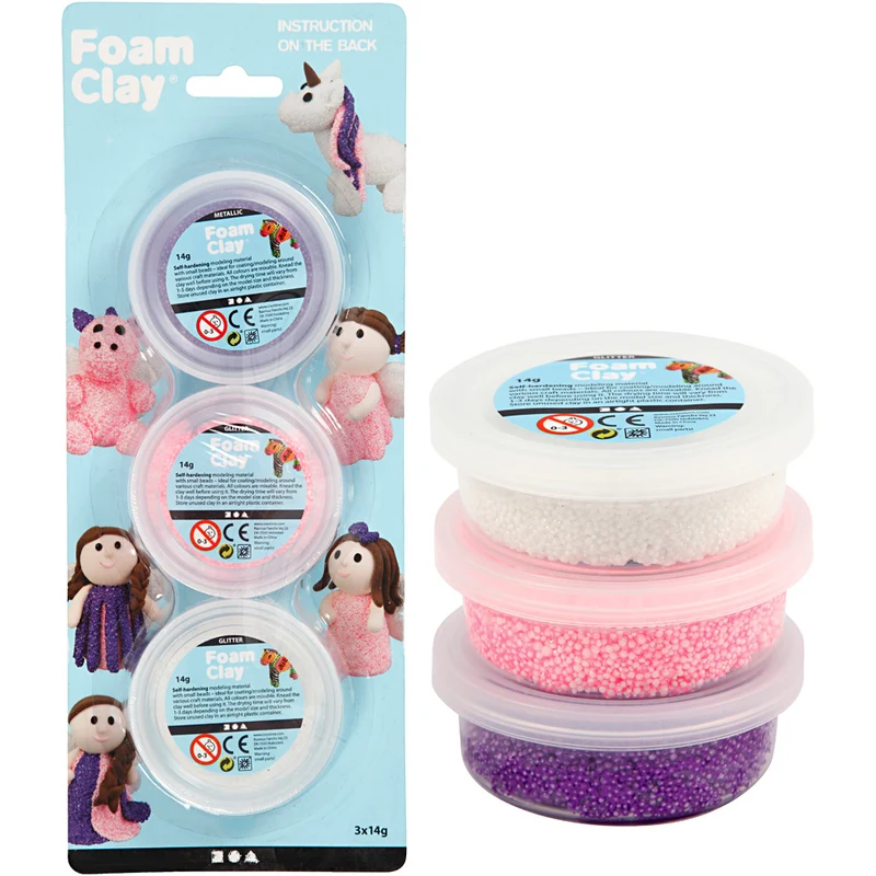 Foam Clay® , glitter,metallic, rosa, lila, vit, 3x14 g/ 1 förp. [HOB-78136]