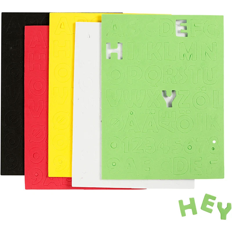 Dekorgummi, ark 15x21 cm, stl. 2-2,3 cm, tjocklek 2 mm, mixade färger, 5 ark/ 1 förp. [HOB-769014]