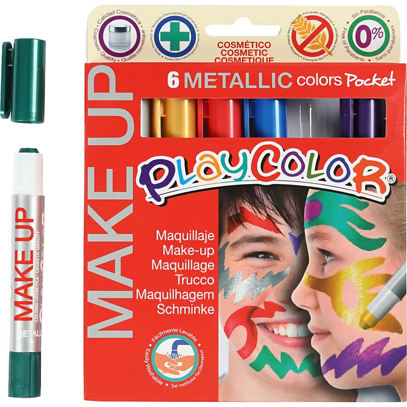 Playcolor Make up, metallic, mixade färger, 6x5 g/ 1 förp. [HOB-76301]