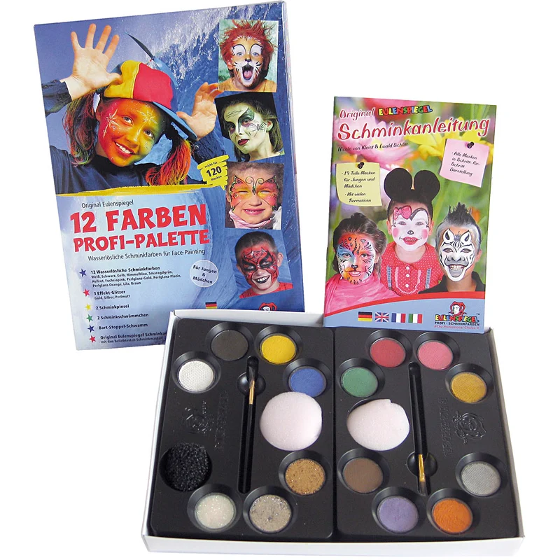 Eulenspiegel ansiktsfärg med steg-för-stegbeskrivning, mixade färger, 1 set [HOB-76131]