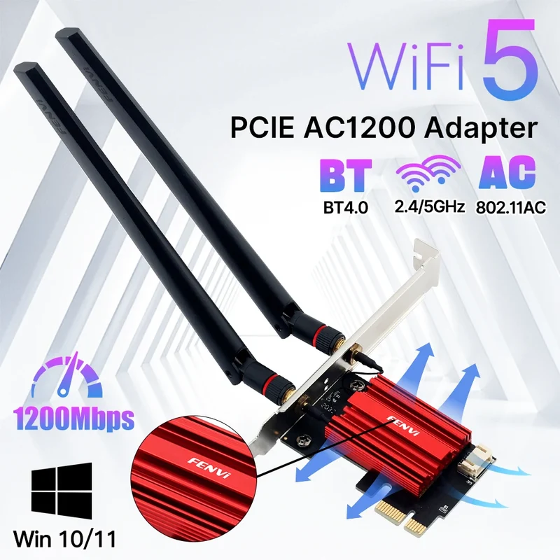 Fenvi FV-AC1200 PCIe WiFi Adapter | AC1200 Dual Band 2.4G+5G | Bluetooth 4.2 | Win 7/10/11 Desktop