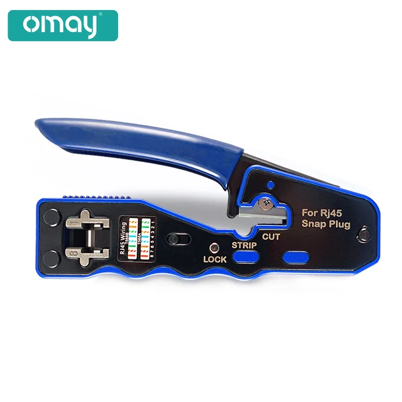 OMAY RJ45 UTP Crimper Tool | CAT5/6/7/8 Pass-Through Ethernet Cable Stripper & Connector Kit