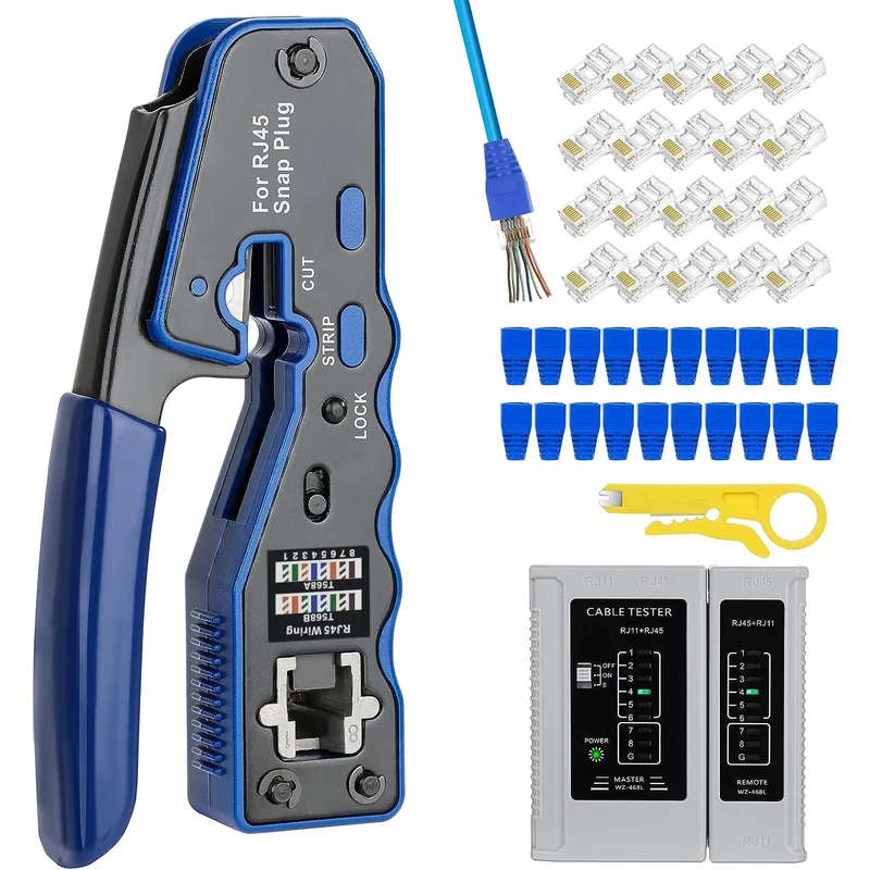 ZoeRax RJ45 Crimp Tool Kit | CAT5e CAT6 Pass-Through Ethernet Crimper | 8P8C Modular Connectors