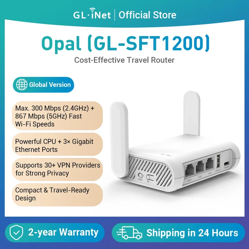 GL.iNet Opal GL-SFT1200 – Dual-Band Travel Router, VPN, Tor, OpenWrt, Gigabit
