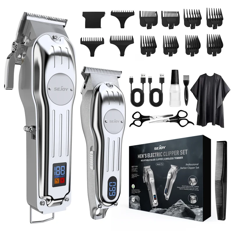 Sejoy Professional Hair Clipper Combo Kit | Cordless Rechargeable | Barber Haircut Machine