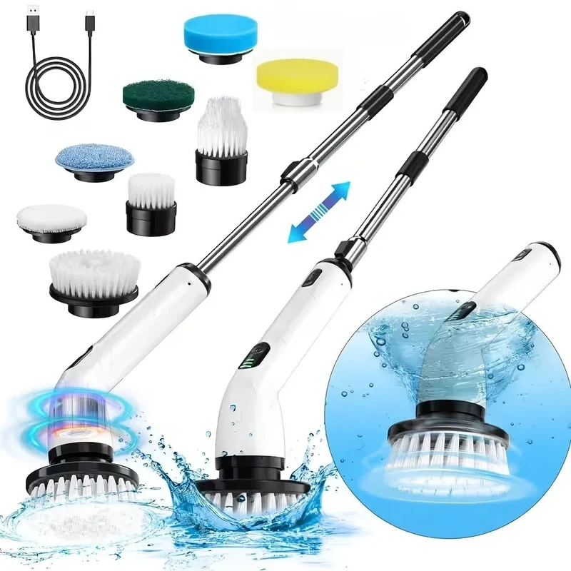 9-in-1 USB Rechargeable Electric Cleaning Brush | 8 Heads | Telescopic Handle | Home & Car