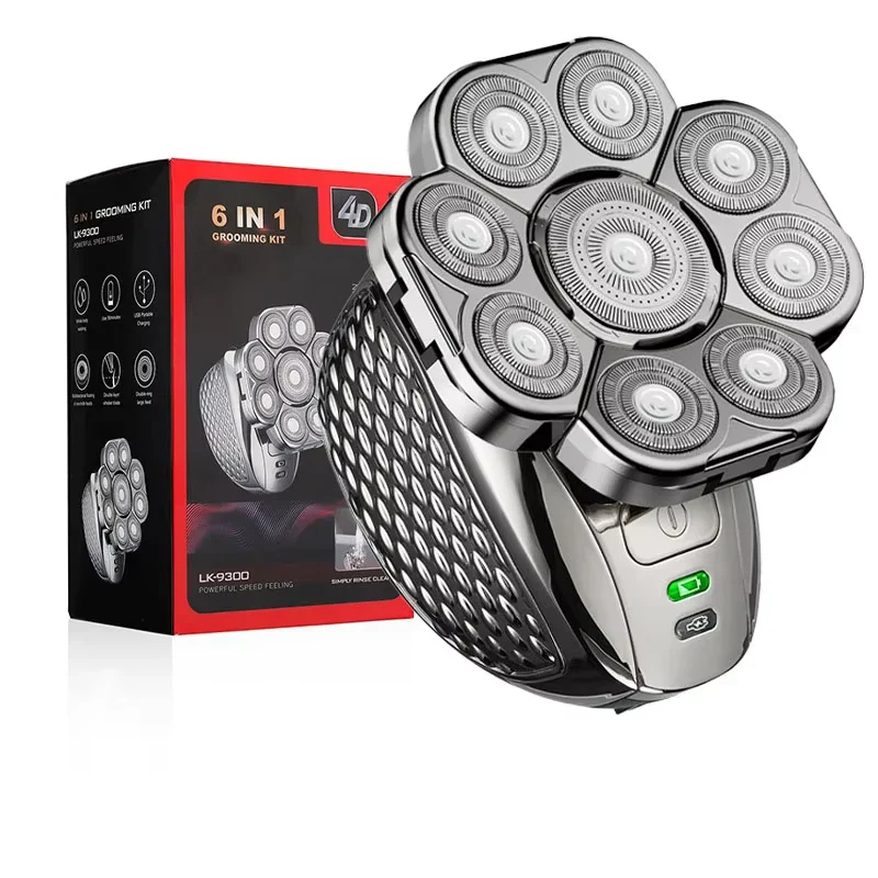 Men's Bald Head Shaver 6-in-1 | 9 Floating Blades | Beard, Nose & Ear Trimmer | Rechargeable